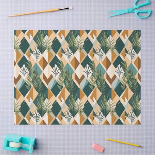 Boho Leaves and Geometric Shapes 薄葉紙 (クラフト)