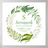 Boho Leaves Personalized Baby Birth Stats ポスター (正面)