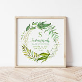 Boho Leaves Personalized Baby Birth Stats ポスター