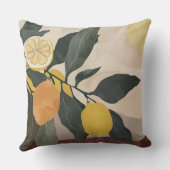 Boho Lemon Branch with Sun Abstract Fruit Artwork クッション (裏面)