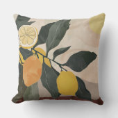 Boho Lemon Branch with Sun Abstract Fruit Artwork クッション (正面)