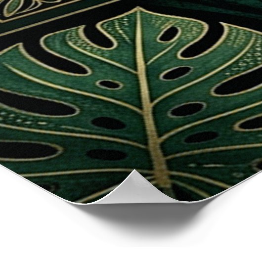 Boho Leopard Botanical Poster | Gold Line Art  ポスター (角)