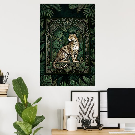 Boho Leopard Botanical Poster | Gold Line Art  ポスター (ホームオフィス)