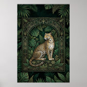 Boho Leopard Botanical Poster | Gold Line Art  ポスター (正面)