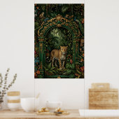 Boho Leopard Jungle Poster | Vintage Green ポスター (キッチン)