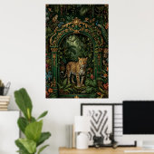 Boho Leopard Jungle Poster | Vintage Green ポスター (ホームオフィス)