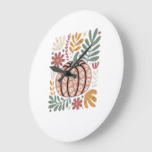 Boho Leopard Pumpkin Fall � Retro Autumn Floral Ha ラージ壁時計 (傾斜)