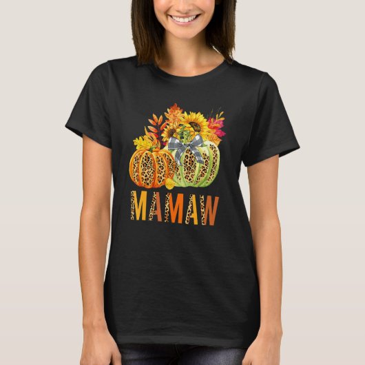 Boho Leopard Pumpkins Mamaw Fall Leaves Autumn Tha Tシャツ (正面)