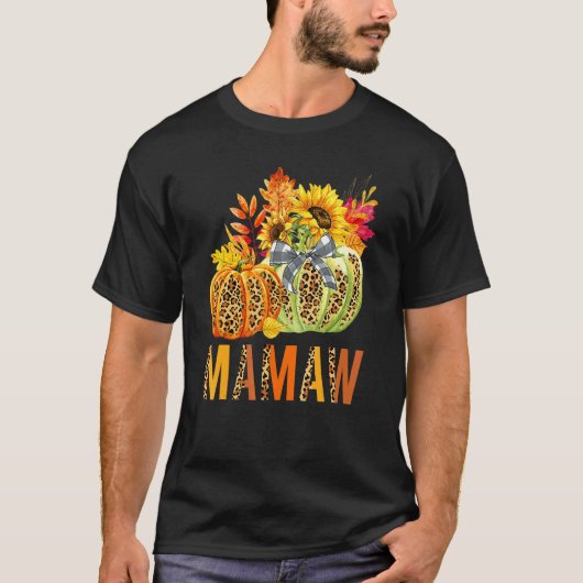 Boho Leopard Pumpkins Mamaw Fall Leaves Autumn Tha Tシャツ (正面)