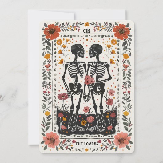 Boho Letterpress Skeleton save the date  招待状 (裏面)
