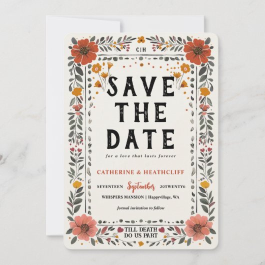Boho Letterpress Skeleton save the date  招待状 (正面)