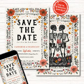Boho Letterpress Skeleton save the date  招待状