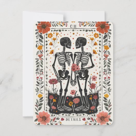 Boho Letterpress Style Skeleton Tarot Details 招待状 (裏面)