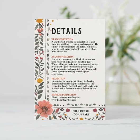 Boho Letterpress Style Skeleton Tarot Wedding エンクロージャーカード (スタンド正面)