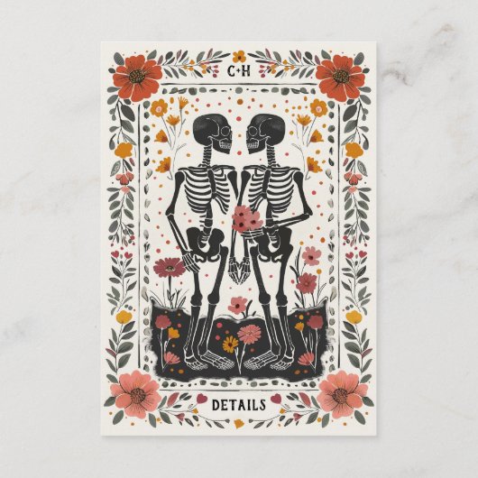 Boho Letterpress Style Skeleton Tarot Wedding エンクロージャーカード (裏面)