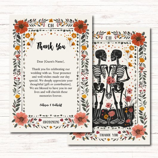 Boho Letterpress Style Skeleton Tarot Wedding サンキューカード