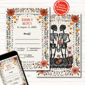Boho Letterpress Style Skeleton Tarot Wedding RSVP 招待状