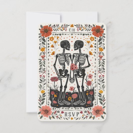 Boho Letterpress Style Skeleton Tarot Wedding RSVP 招待状 (裏面)