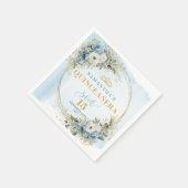 Boho Light Blue Floral Gold Glitter Quinceañera  スタンダードカクテルナプキン (角)