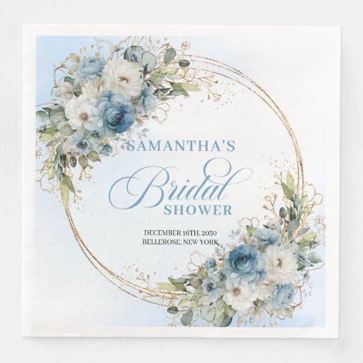 Boho light blue flowers eucalyptus gold bridal  (正面)