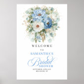 Boho Light Blue Greenery Bridal Shower Welcome ポスター (正面)