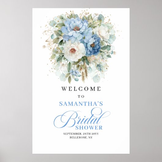 Boho Light Blue Greenery Bridal Shower Welcome ポスター (正面)