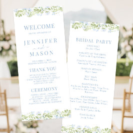 Boho Light Blue WildFlower Wedding Program Card