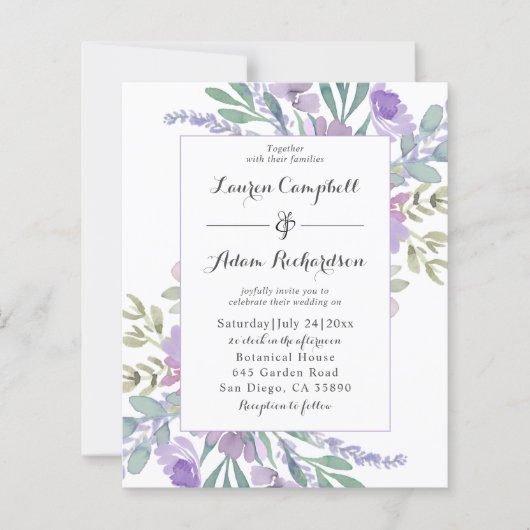 Boho Lilac Watercolor Floral BUDGET Wedding  (正面)