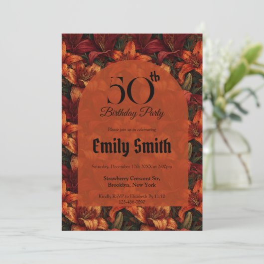 Boho Lilies Luxury Milestone Birthday 招待状 (スタンド正面)