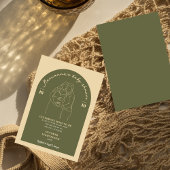 Boho Lineグリーンアートベビーシャワーミニマリスト 招待状