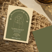 Boho Lineグリーンアートベビーシャワーミニマリスト 招待状