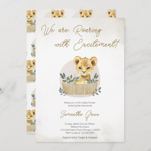 Boho Lion Cub Baby Shower 招待状 (正面/裏面)