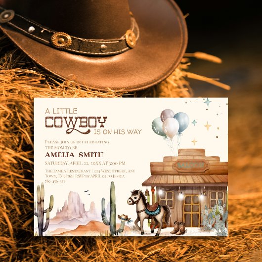 Boho Little Cowboy Western Baby Shower Desert 招待状