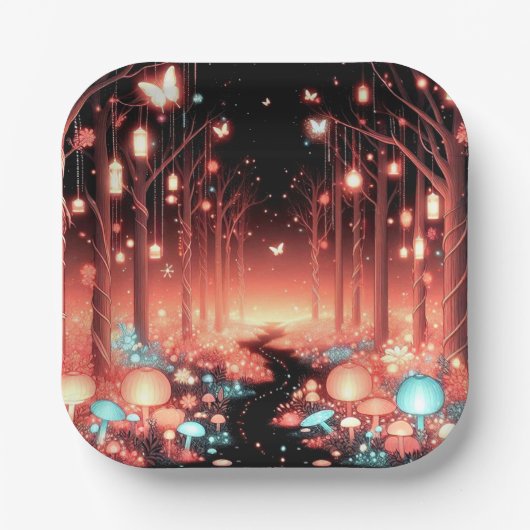 Boho Little Enchanted Forest Baby Shour ペーパープレート (正面)