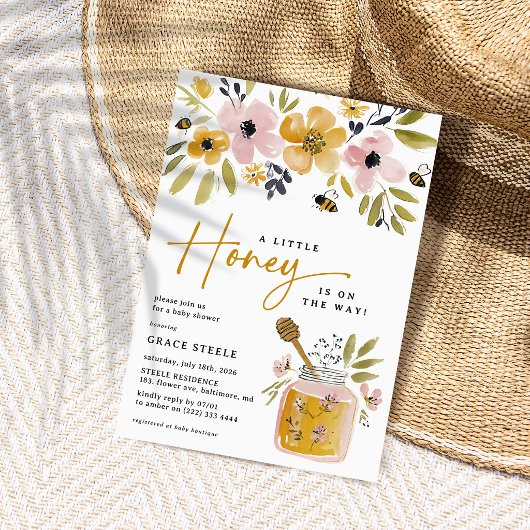 Boho Little Honey Bee Baby Shower 招待状