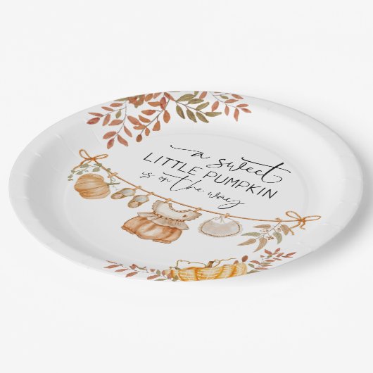 Boho Little Pumpkinがベビーシャワーに向かっている ペーパープレート (アングル)