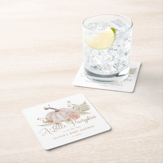 Boho Little pumpkinは赤ちゃんシャワーの途中にある スクエアペーパーコースター (インサイチュ)