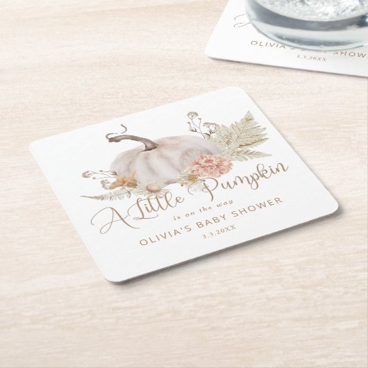 Boho Little pumpkinは赤ちゃんシャワーの途中にある スクエアペーパーコースター (アングル)
