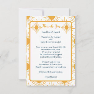 Boho Little Ray of Sun Baby Shower サンキューカード
