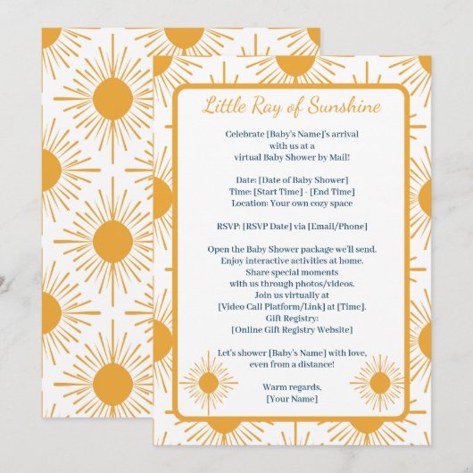 Boho Little Ray Of Sun Neutral Shower By Distance 招待状 (正面/裏面)