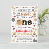 Boho Little Sunshine, 1st Birthday Sun Baby Girl 招待状 (スタンド正面)