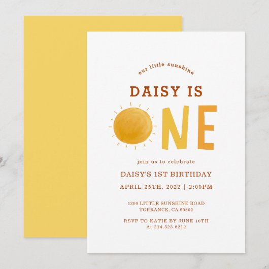 Boho Little Sunshine Is One 1歳の誕生日 招待状 (正面/裏面)