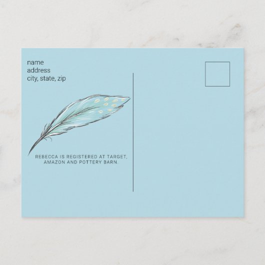 Boho LlamaフェザーOh男の赤ちゃんシャワー発表 案内ポストカード (裏面)