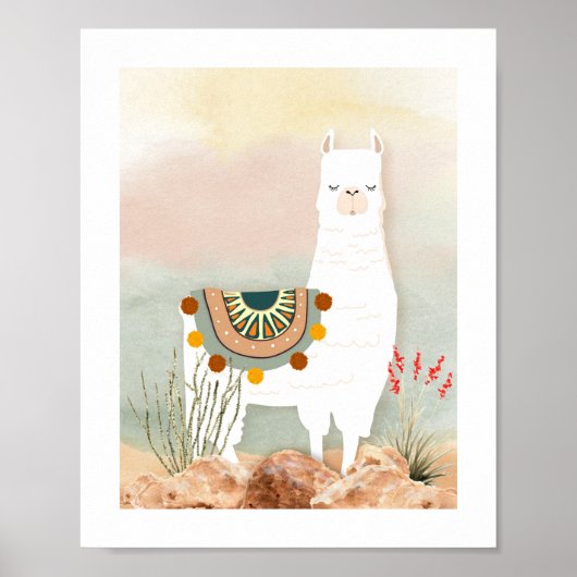 Boho Llama Nursery Poster ポスター (正面)