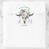 Boho Longhornスカルモダンフローラ結婚のラベル ラウンドシール (バッグ)