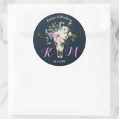 Boho Longhornスカルモダンフローラ結婚のラベル ラウンドシール (バッグ)