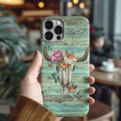 Boho Longhorn Skull Floral Monogram Case-Mate iPhoneケース
