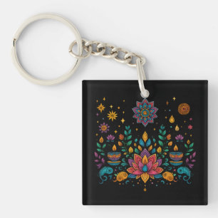 Boho Lotus Mind Meditation Art キーホルダー
