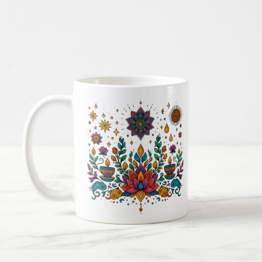 Boho Lotus Mind Meditation Art コーヒーマグカップ (左)