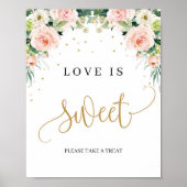 Boho loveは甘いサイン赤面ピンクフローラ緑 ポスター (正面)